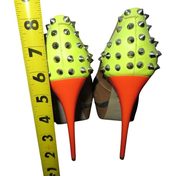 KURT GEIGER Esme Brazilian Leather Neon Spiked Platform Stilettos 37 or 7 - Picture 4 of 12